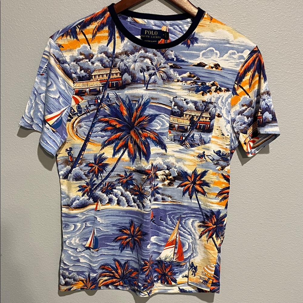 Ralph Lauren Blue and Orange Tropical Tee